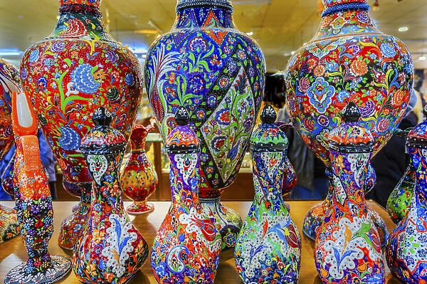 Ancient Arab Islamic Red Blue Orange Flower Designs Pottery Vases Madaba Jordan