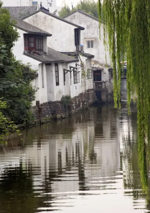 Framed Print : Ancient Chinese Houses Reflection in Water, Suzhou, Jiangsu
