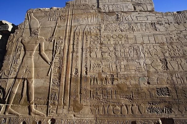 Ancient hieroglyphs on wall, Temple of Karnak, located at modern day Luxor or ancient Thebes