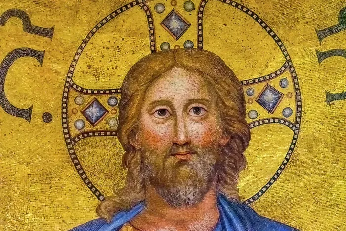 Framed Print : Ancient Jesus Mosaic, Papal Basilica of Saint Paul, Rome, Italy. One of 4 Papal basilicas established over Saint Paul's burial place in 324 by Emperor Constantine. (Editorial Use Only)