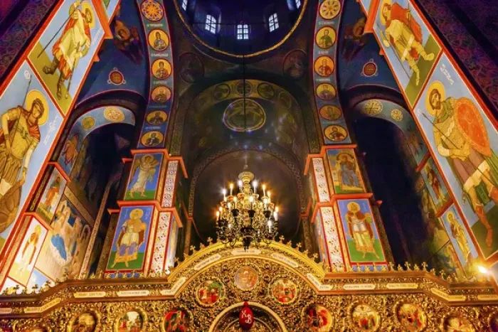 Framed Print : Ancient Mosaics Golden Sreen Icons Dome Basilica Saint Michael Monastery Cathedral Kiev Ukraine