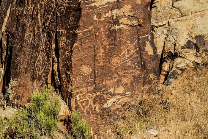 Framed Print : Ancient petroglyphs seen at Parowan Gap Framed Print : Ancient petroglyphs seen at Parowan Gap