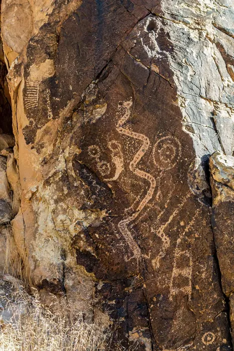 Framed Print : Ancient petroglyphs seen at Parowan Gap