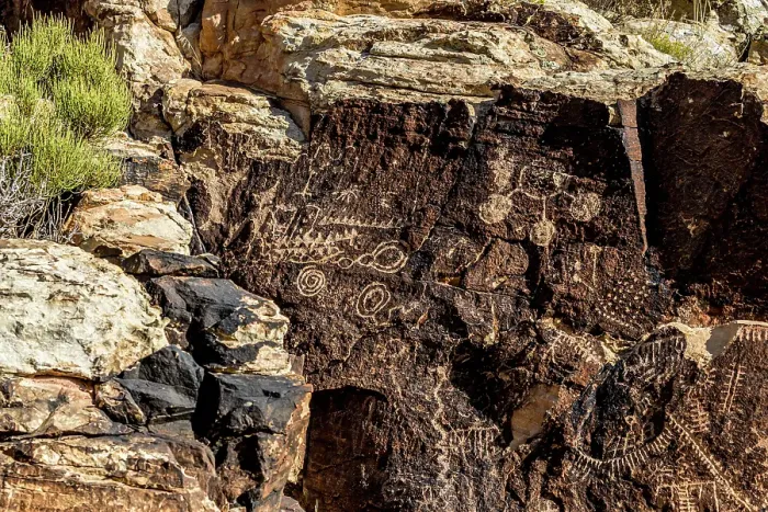 Framed Print : Ancient petroglyphs seen at Parowan Gap