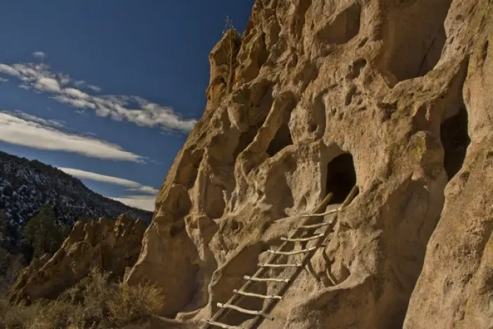 Framed Print : Ancient Pueblo, reconstructed ladder, Bandelier National Monument, New Mexico, USA