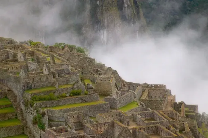 Framed Print : Ancient ruins of Machu Picchu with Andes Mountain, Peru