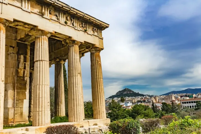 Framed Print : Ancient Temple of Hephaestus. Columns Agora Marketplace, Athens, Greece
