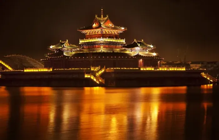 Framed Print : Ancient Temple Night Reflection Bridge Jinming Lake Kaifeng China Kaifeng was Framed Print : Ancient Temple Night Reflection Bridge Jinming Lake Kaifeng China Kaifeng was