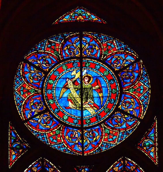 Angel stained glass, Notre Dame Cathedral, Paris, France