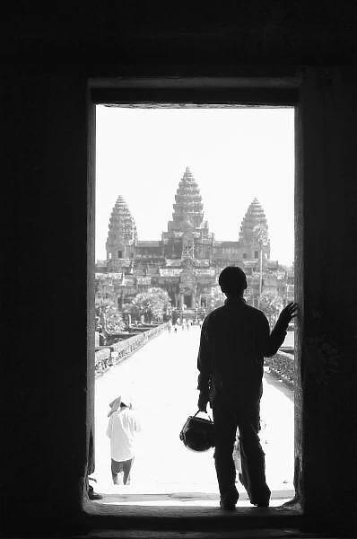 Angkor Cambodia, Doorway & Person Angkor Wat (NR)