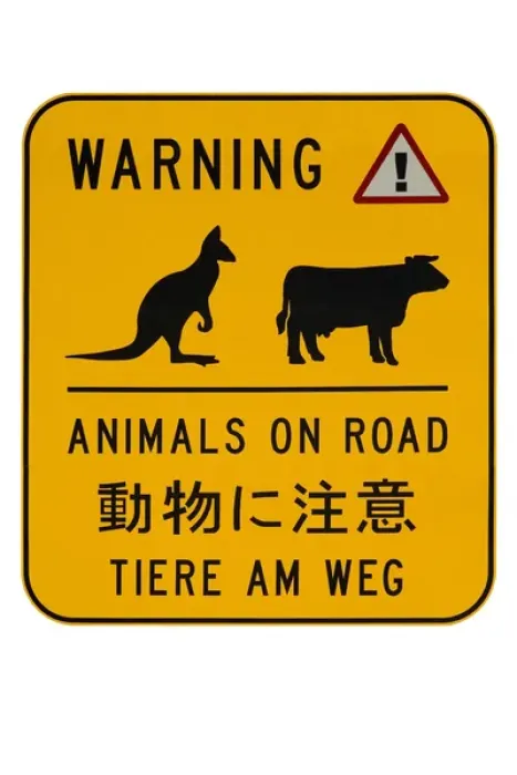 Framed Print : Animals on Road Warning Sign, Australia Framed Print : Animals on Road Warning Sign, Australia