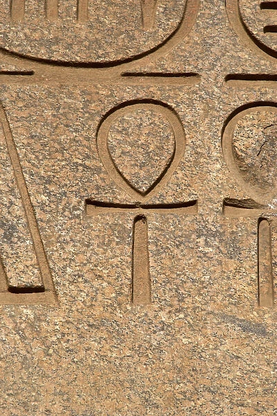 Ankh or key of life. Relief. First courtyard of Ramses II. Temple of Luxor. Dynasty XIX