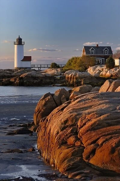 Annisquam Lighthouse at sunset, Wigwam Point, Ipswitch Bay, near Gloucester, Massachusetts