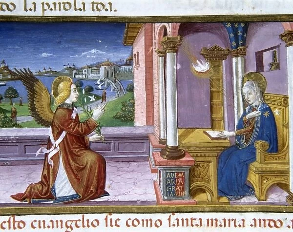Annunciation of the Archangel Gabriel to Mary. Codex of Predis (1476). Royal Library