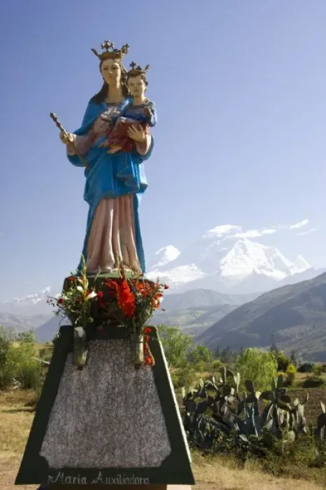 Framed Print : Anta Carhuaz religious statue and Andes Mountains, near Huaraz, Peru