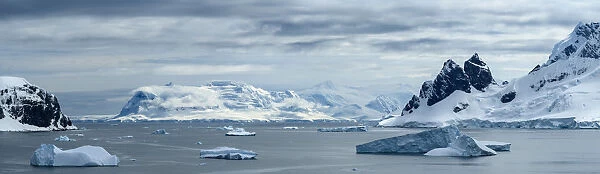 Antarctica, Antarctic Peninsula, Danco Island. Errera Channel panorama