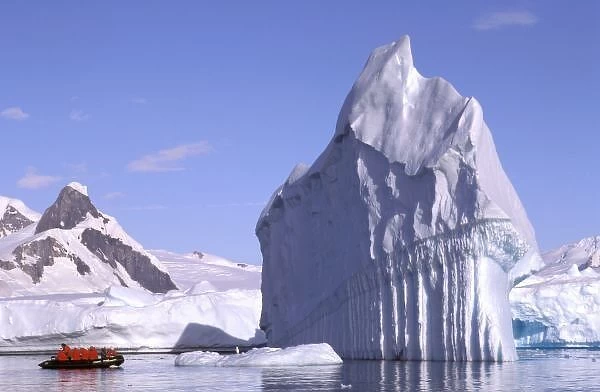 Antarctica, Antarctic Peninsula. Zodiak and icebergs