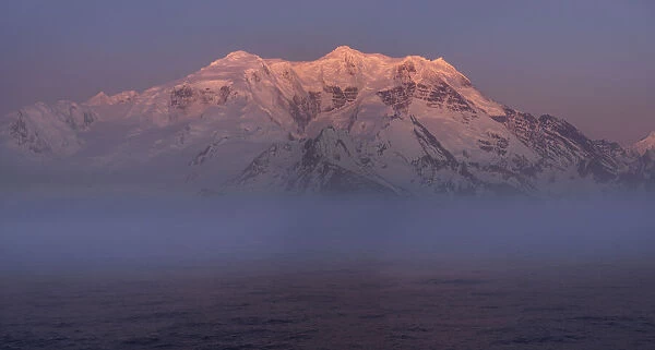 Antarctica, South Georgia Island. Panoramic of sunset on Mt. Paget