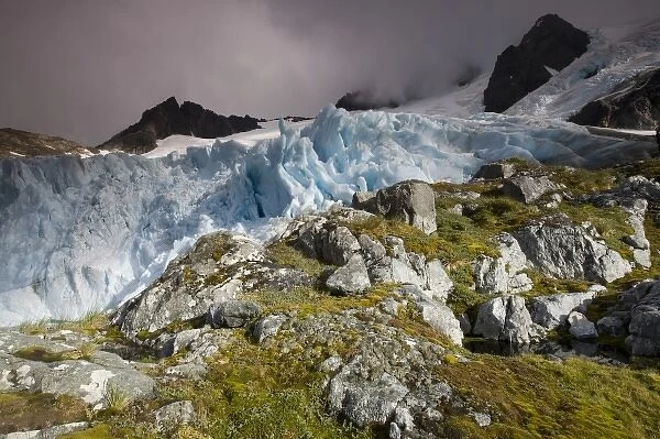 Antarctica, South Georgia Island (UK), Jagged blue ice face of tidewater glacier