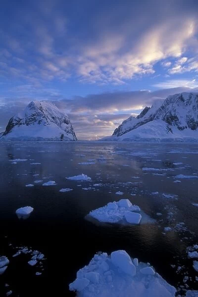 Antarctica, sunrise near Lemaire Channel, Antarctic Peninsula, in late summer