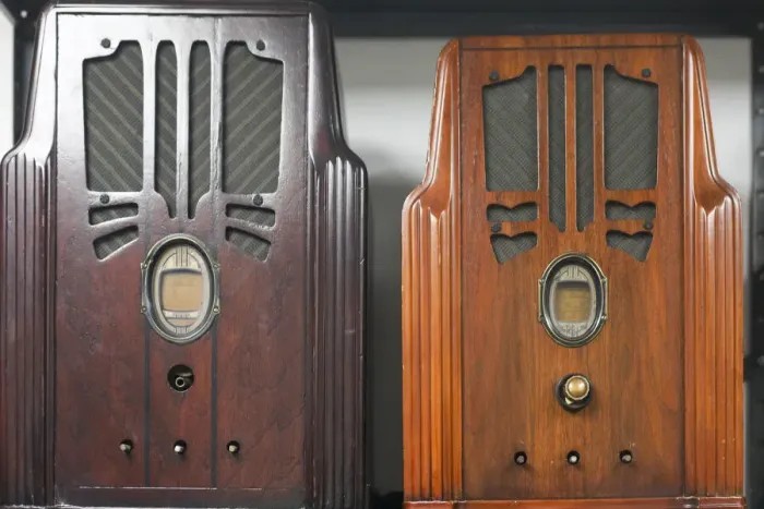 Framed Print : Antique radios