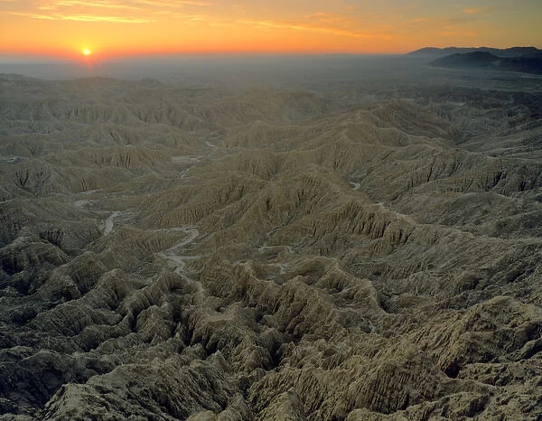 ANZA BORREGO DESERT STATE PARK, CALIFORNIA. USA. Sunrise over badlands. View
