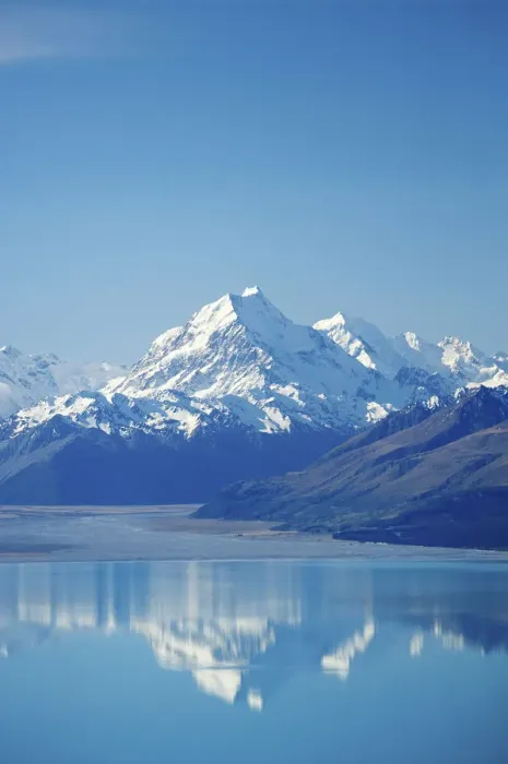 Framed Print : Aoraki  /  Mt Cook and Lake Pukaki, South Canterbury, South Island, New Zealand - aerial