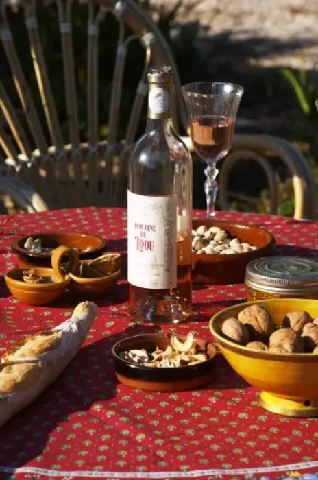 Framed Print : Aperitif and appetizers prepared: bread, olives, walnuts, Domaine du Loou Coteau Framed Print : Aperitif and appetizers prepared: bread, olives, walnuts, Domaine du Loou Coteau