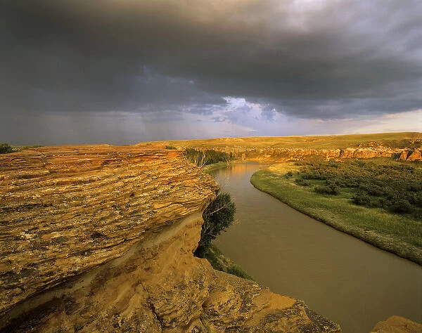 Approaching storm on the Milk River at Writing on Stone Provincial Park in Alberta Canada