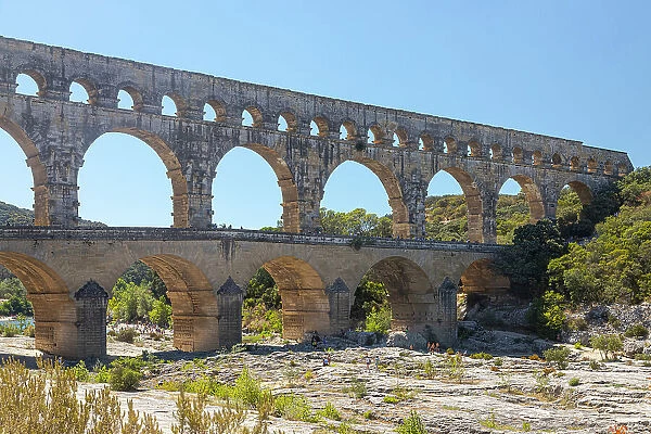 Aqueduct built by the romans in first century A.D. to carry water 31 miles to Nemausus (Nimes). It is the tallest and largest of Roman aqueducts