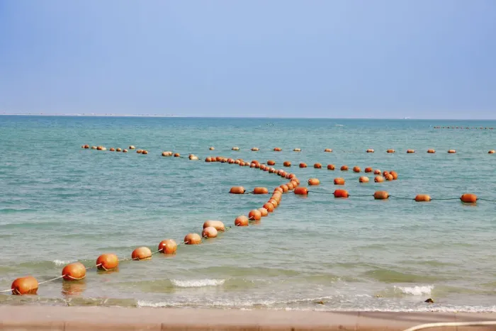 Framed Print : Arabian Peninsula, Persian Gulf, State of Qatar, Doha. Orange buoys in bay Framed Print : Arabian Peninsula, Persian Gulf, State of Qatar, Doha. Orange buoys in bay