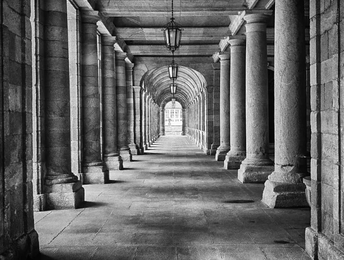 Framed Print : Arcade in the Palacio de Rajoy (Pazo de Raxoi) near the main square of Cathedral Santiago de Compostela Framed Print : Arcade in the Palacio de Rajoy (Pazo de Raxoi) near the main square of Cathedral Santiago de Compostela