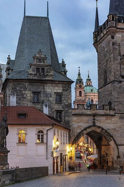 Arch of Lesser Town Bridge Tower on Charles Bridge with St