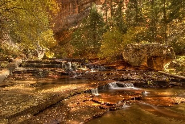 Archangel Falls, Fall Foliage, Left Fork of North Creek, Zion National Park near Springdale and St