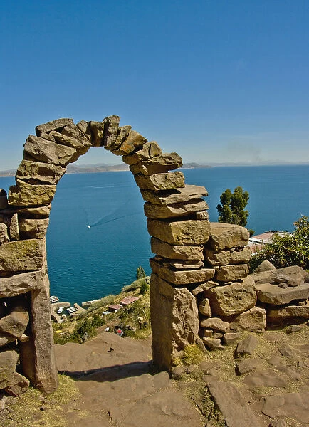Arched gateway on the island of Taquile in Lake Titicaca, Peru