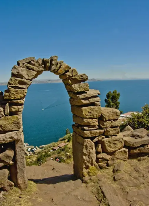 Framed Print : Arched gateway on the island of Taquile in Lake Titicaca, Peru Framed Print : Arched gateway on the island of Taquile in Lake Titicaca, Peru