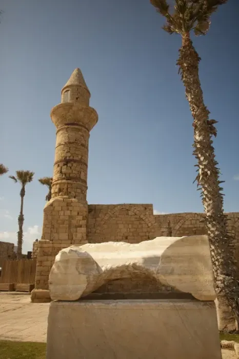 Framed Print : Archeological finds and a restored tower grace the waterfront of ancient Caesarea, Israel Framed Print : Archeological finds and a restored tower grace the waterfront of ancient Caesarea, Israel