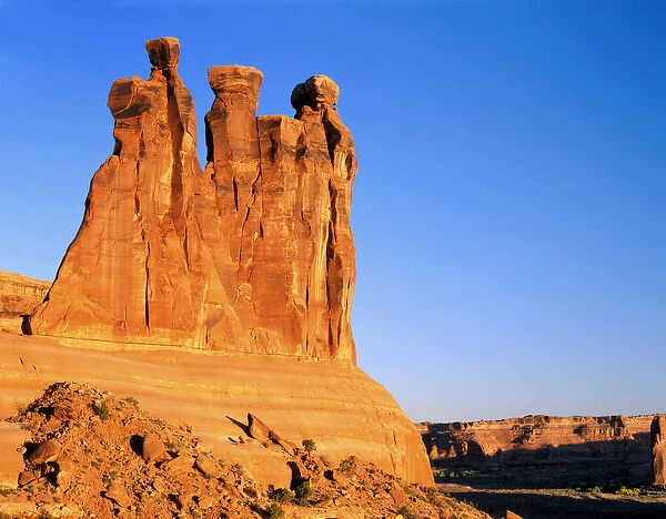 Arches National Park, Utah. USA. Rock formation named The Three Gossips'