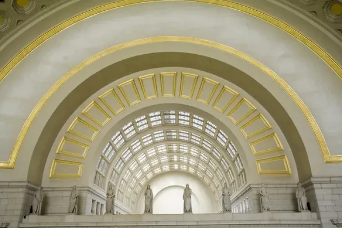 Framed Print : Arches and white granite with gold leaf in Union Station, built 1908, Beaux Arts architecture
