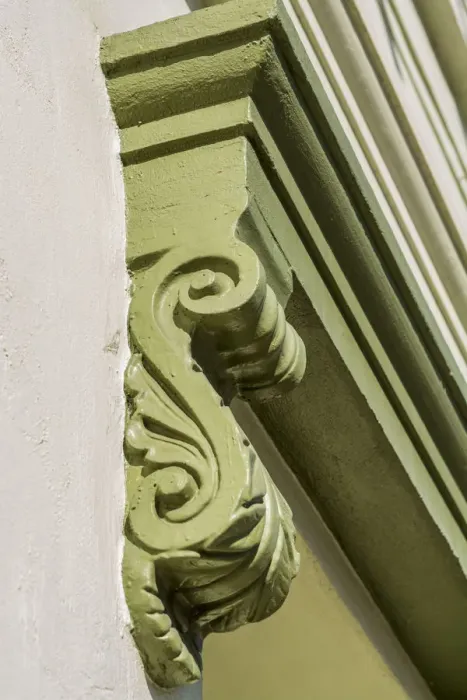 Framed Print : Architectural detail on the Clarendon building, Old Sacramento Historic Center, Sacramento
