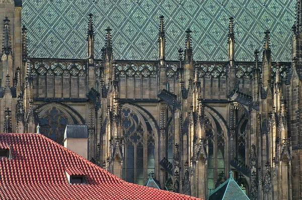 Architectural details of St. Vitus Cathedral within Prague Castle, Czech Republic