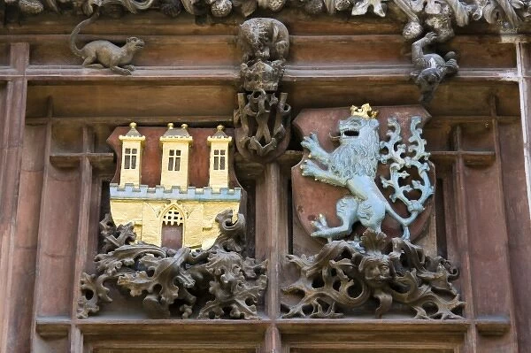 Architectural detail on Old Town City Hall in the Old Town Square. Prague, Capital city of Czech