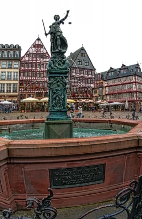 Framed Print : Architecture and statue of in Romerberg square, Old Town, Frankfurt, Germany Framed Print : Architecture and statue of in Romerberg square, Old Town, Frankfurt, Germany