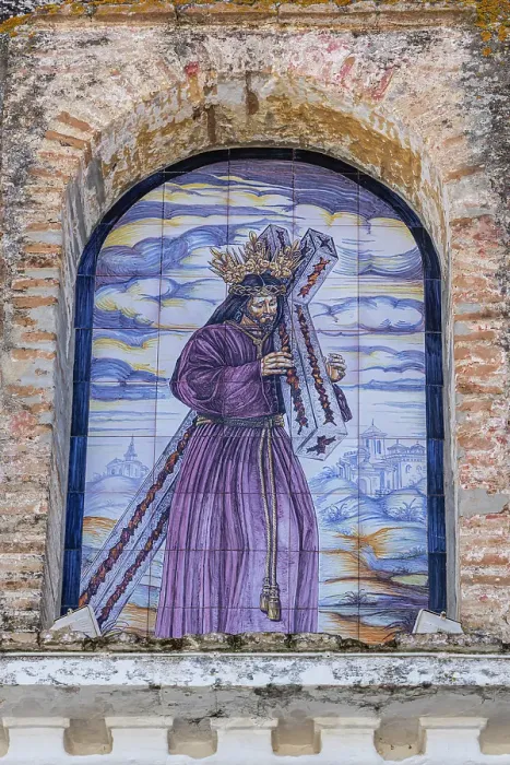 Framed Print : Arcos de la Frontera, Seville Province, Andalusia, Spain. Tile mural of Jesus Christ carrying the cross. (Editorial Use Only) Framed Print : Arcos de la Frontera, Seville Province, Andalusia, Spain. Tile mural of Jesus Christ carrying the cross. (Editorial Use Only)