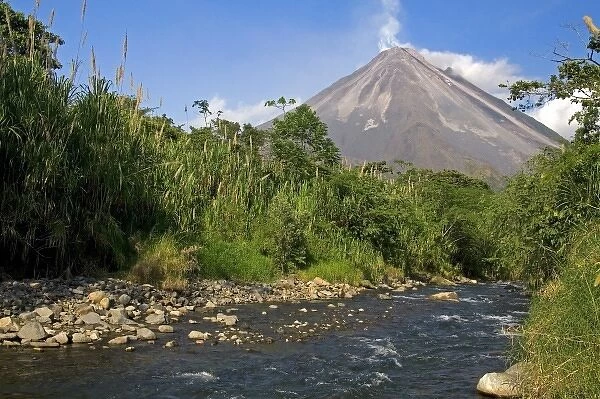 Arenal Volcano and fresh water stream near La Fortuna, San Carlos, Costa Rica
