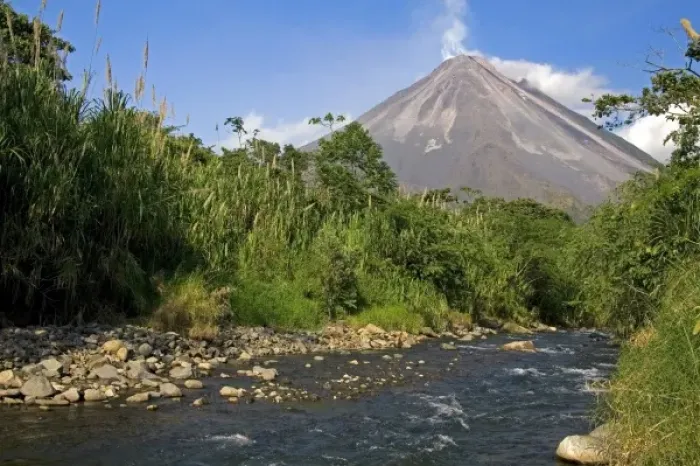 Framed Print : Arenal Volcano and fresh water stream near La Fortuna, San Carlos, Costa Rica