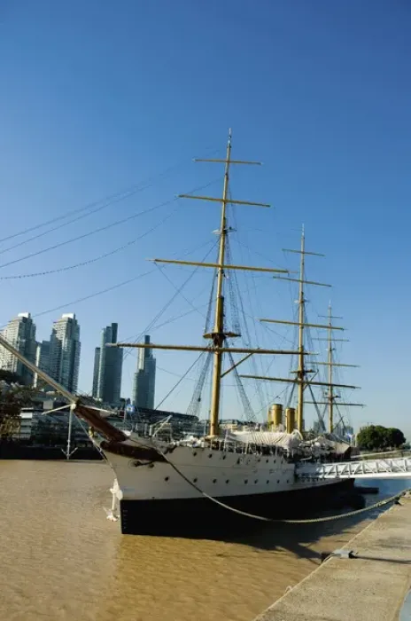Framed Print : Argentina. Buenos Aires. Puerto Madero. Frigate Presidente Sarmiento along the waterfront