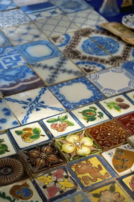 Framed Print : Argentina. Buenos Aires. San Telmo. Flea Market. Stall selling colorful tile