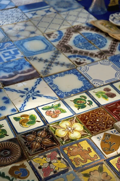 Argentina. Buenos Aires. San Telmo. Flea Market. Stall selling colorful tile