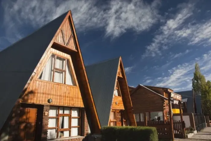Framed Print : Argentina, Chubut Province, Esquel. A-frame houses Framed Print : Argentina, Chubut Province, Esquel. A-frame houses